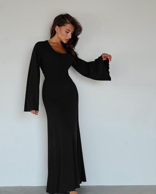 Maxct Women's Clothing 2024 Spring New Fashion Loose U Collar Back Lace Long Sleeve Dress Wholesale