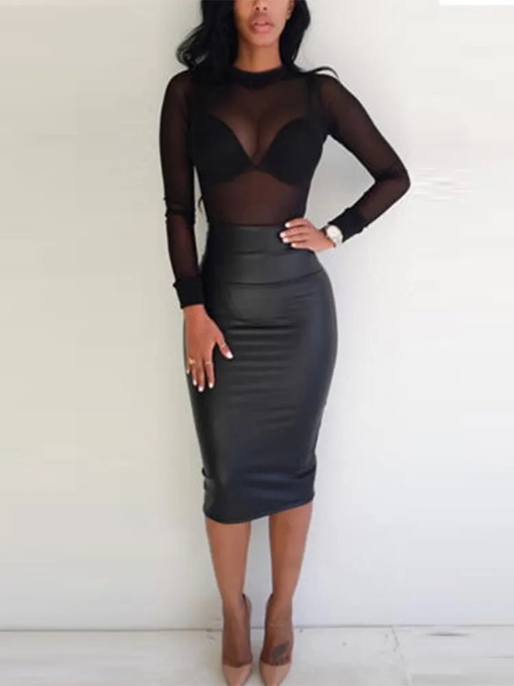 Maxct Women Blouses See Through Transparent Mesh Stand Neck Long Sleeve Sheer Blouse Shirt Ladies Tops Tee - Image 7