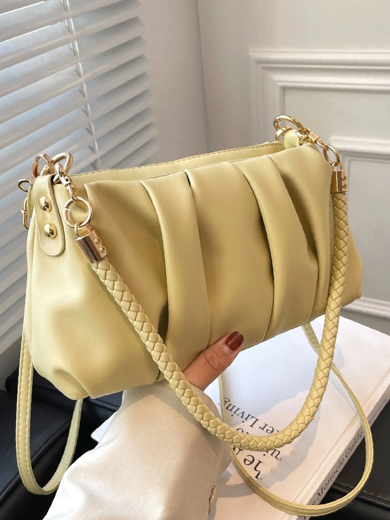 Bag For Love - Minimalist Braided Strap Ruched Bag - Women Maxct Bags