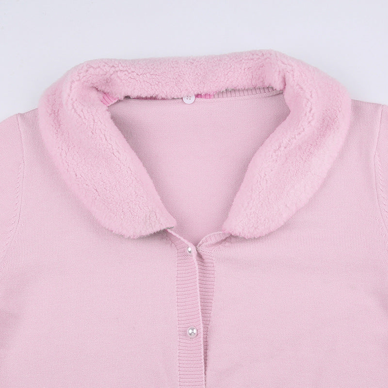 Maxct 90s Aesthetic Fur Collar Button Up Cardigan