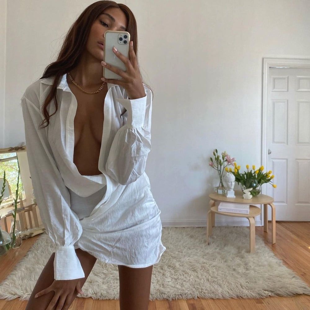 Polina Linen Ruched Shirt Mini Dress Maxct