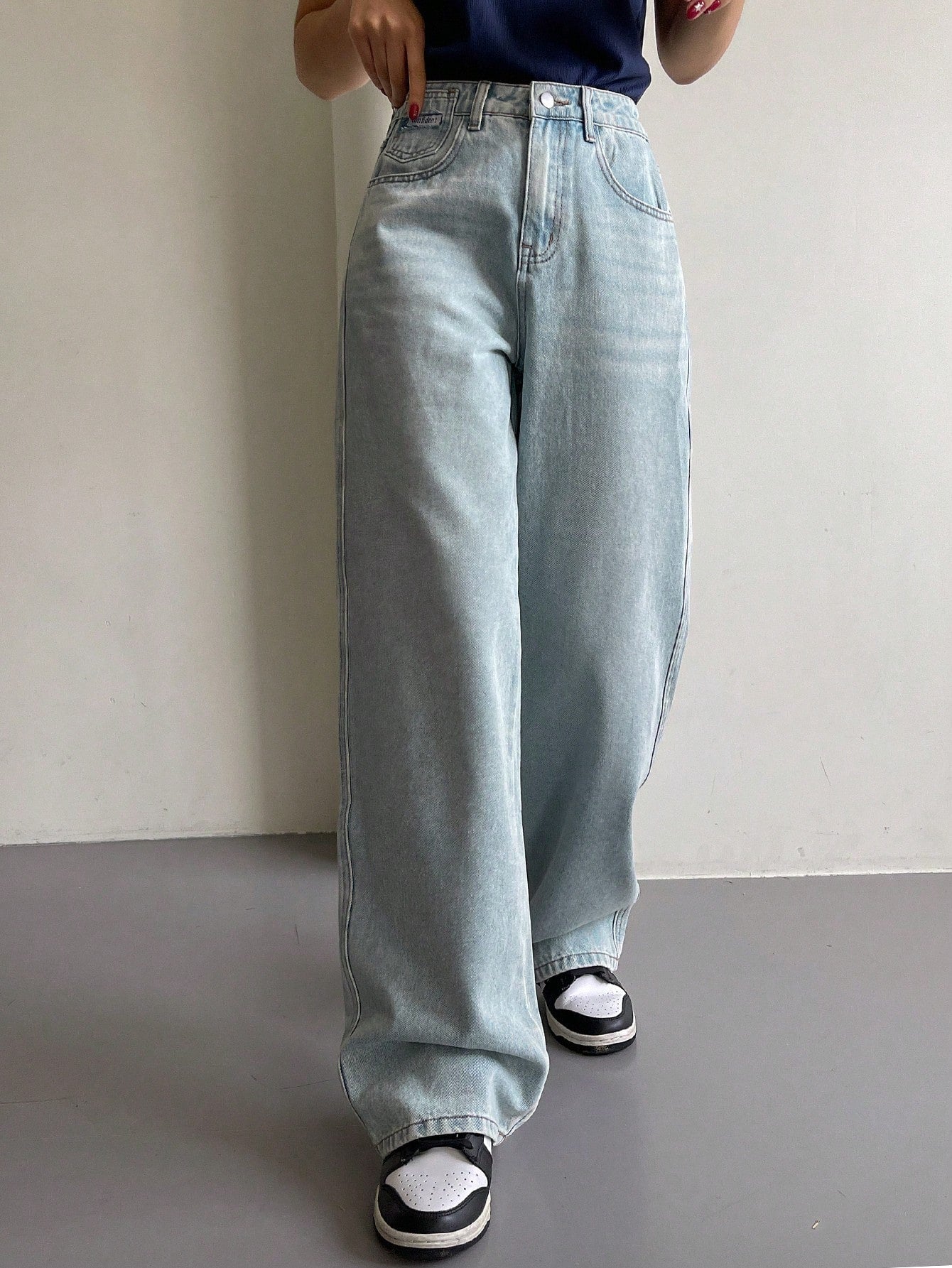 Maxct Women's Casual Wide-Legged Loose Fit Denim Pants With Pockets