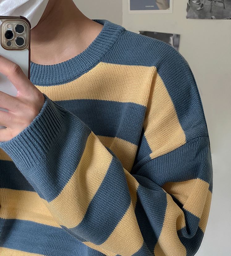 Maxct 5506 Knitted Striped Round Neck Sweater