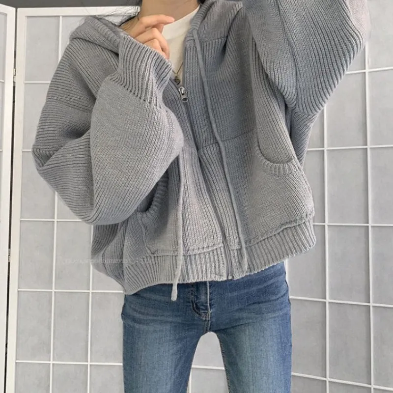 Maxct Hooded Zip Up Knit Cardigan