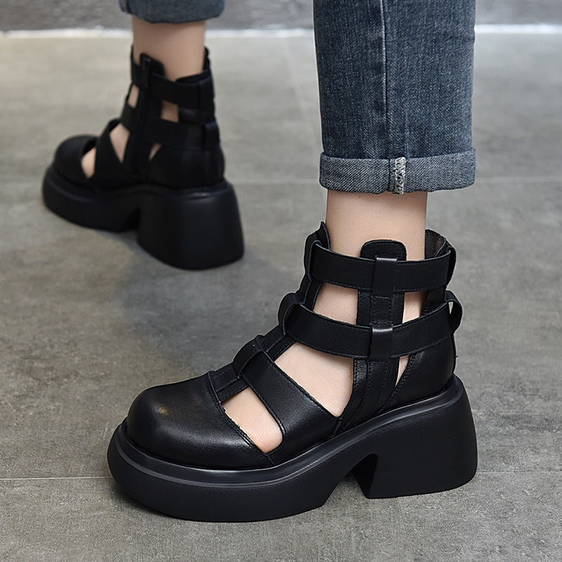 Woven Platform Gladiator Sandals with Side Zipper Maxct