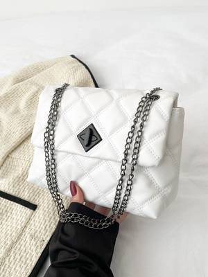 Minimalist Quilted Chain Flap Square Bag - Women Tote Bags