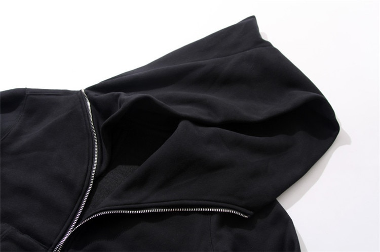 Men Women Full Zipper Harajuku Black Hoodie - true deals club