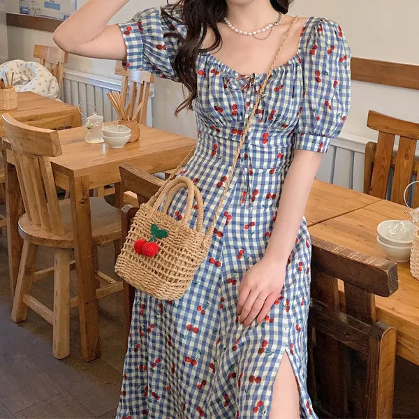 Cherry Gingham Midi Dress Maxct