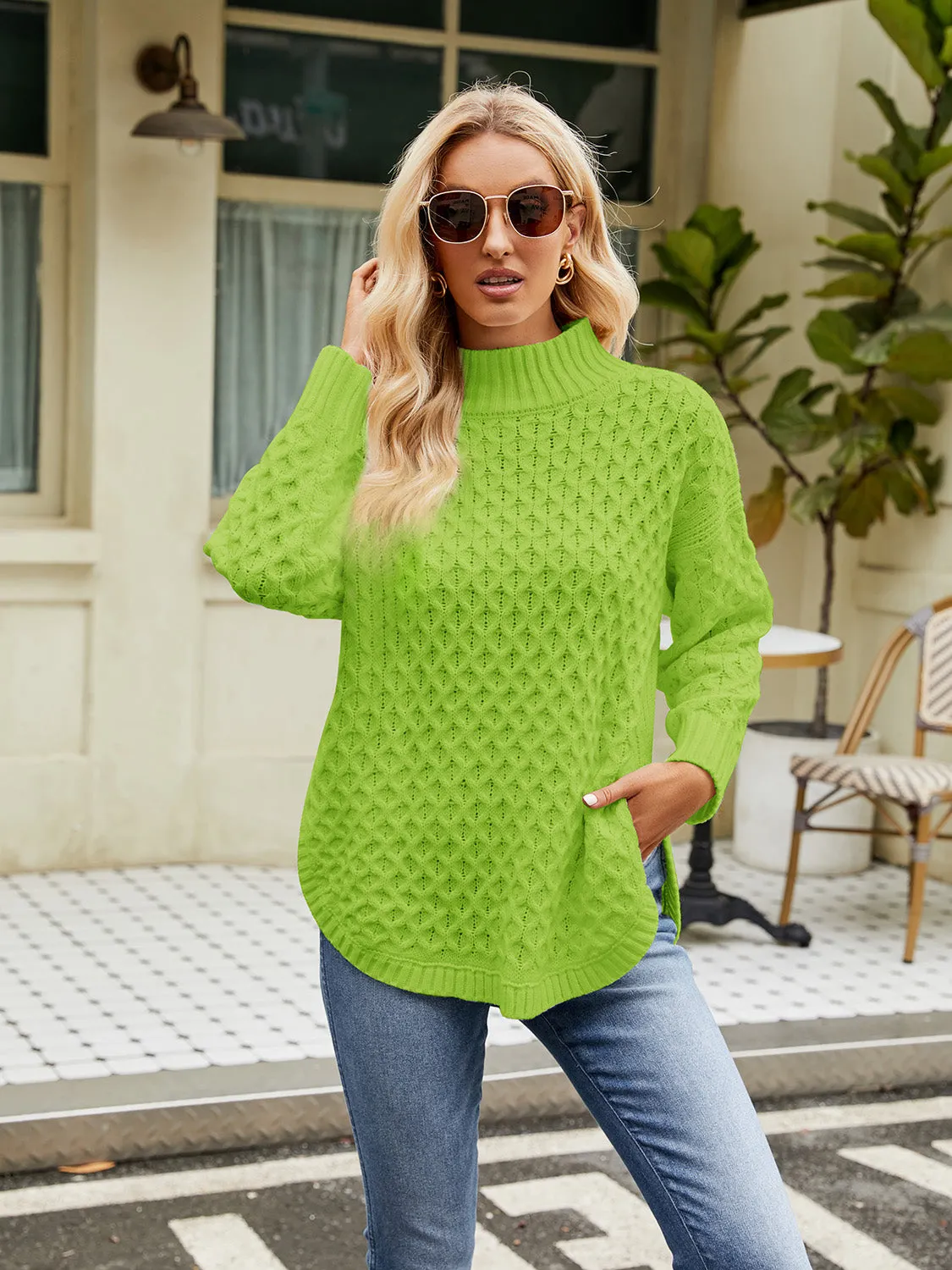 Maxct &Mock Neck Slit Sweater