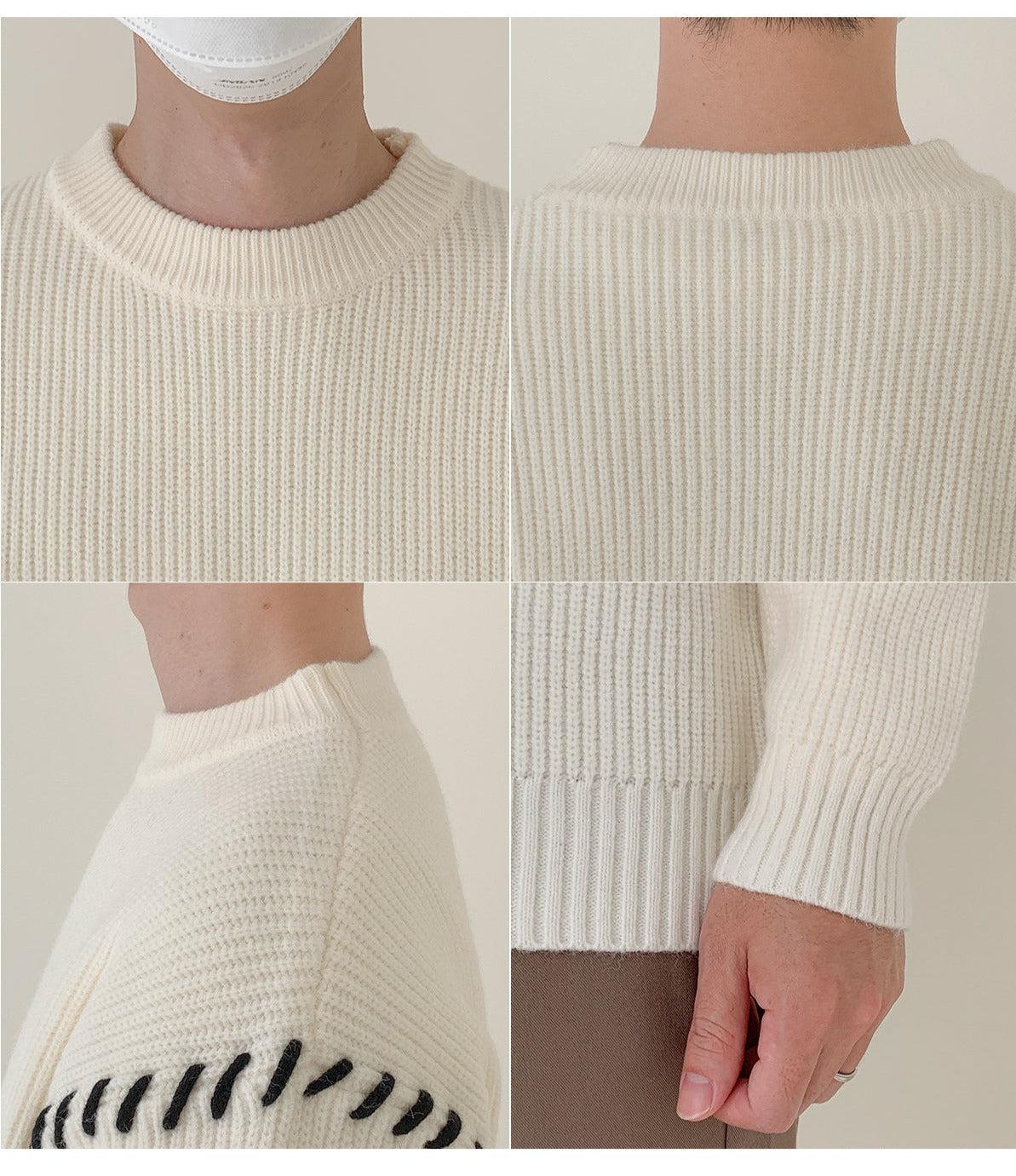 Maxct Shoulder Line Design Crew Neck Sweater