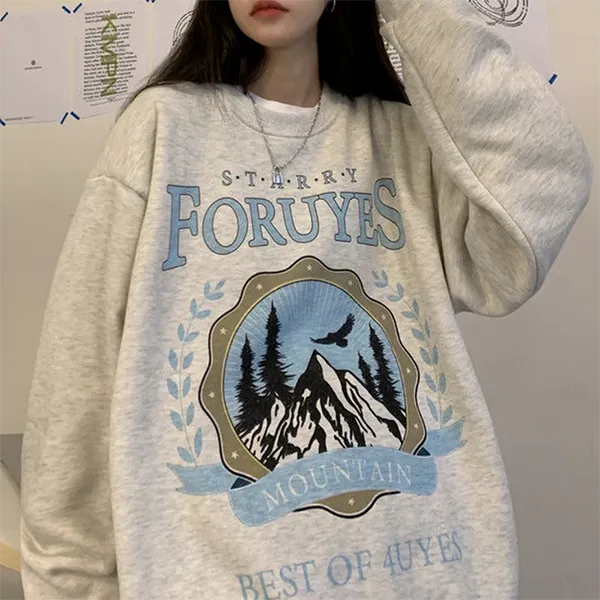 Maxct Vintage Mountains Graphic Oversized Sweatshirt