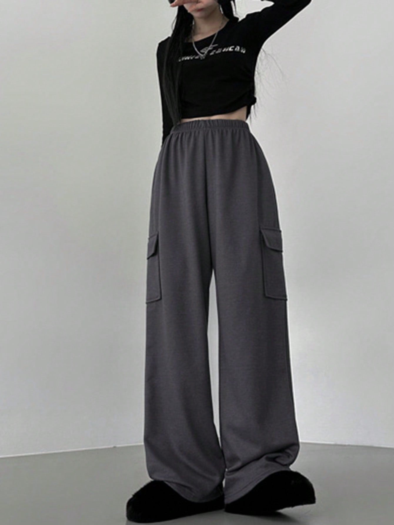 Maxct Leisure Solid Color Drawstring Sweatpants With Pockets, Loose Fit