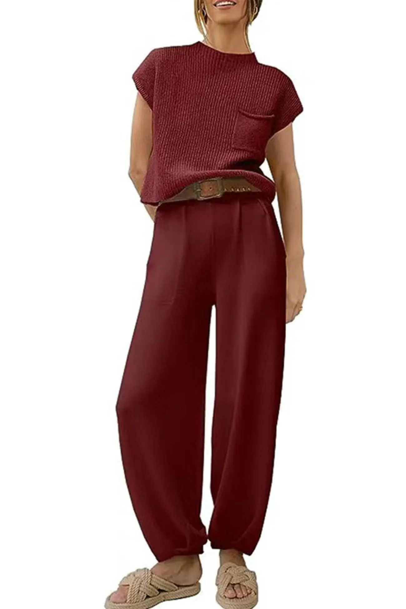 Maxct Ribbed Mock Neck T-shirt Pants Suits