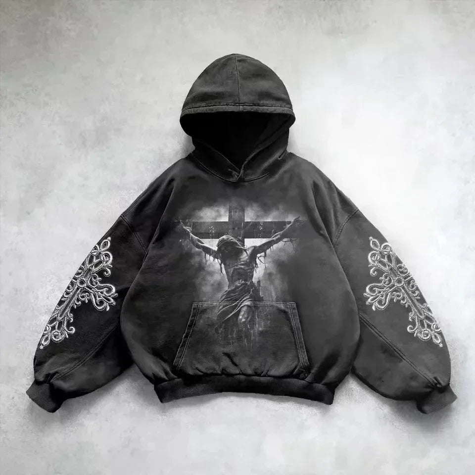Maxct Heavy Washed Man Hoodie Sweatshirt Y2k Gothic Clothes Retro Streetwear Pattern Women Pullover Casual Fashion for Men Harajuku