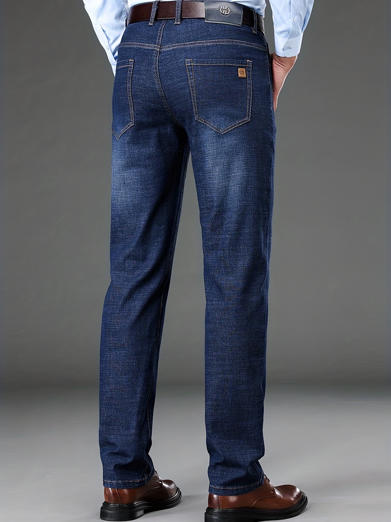 Slim Fit Straight Leg Jeans For Business, Men's Medium Stretch Comfy Casual Pants For Spring Fall