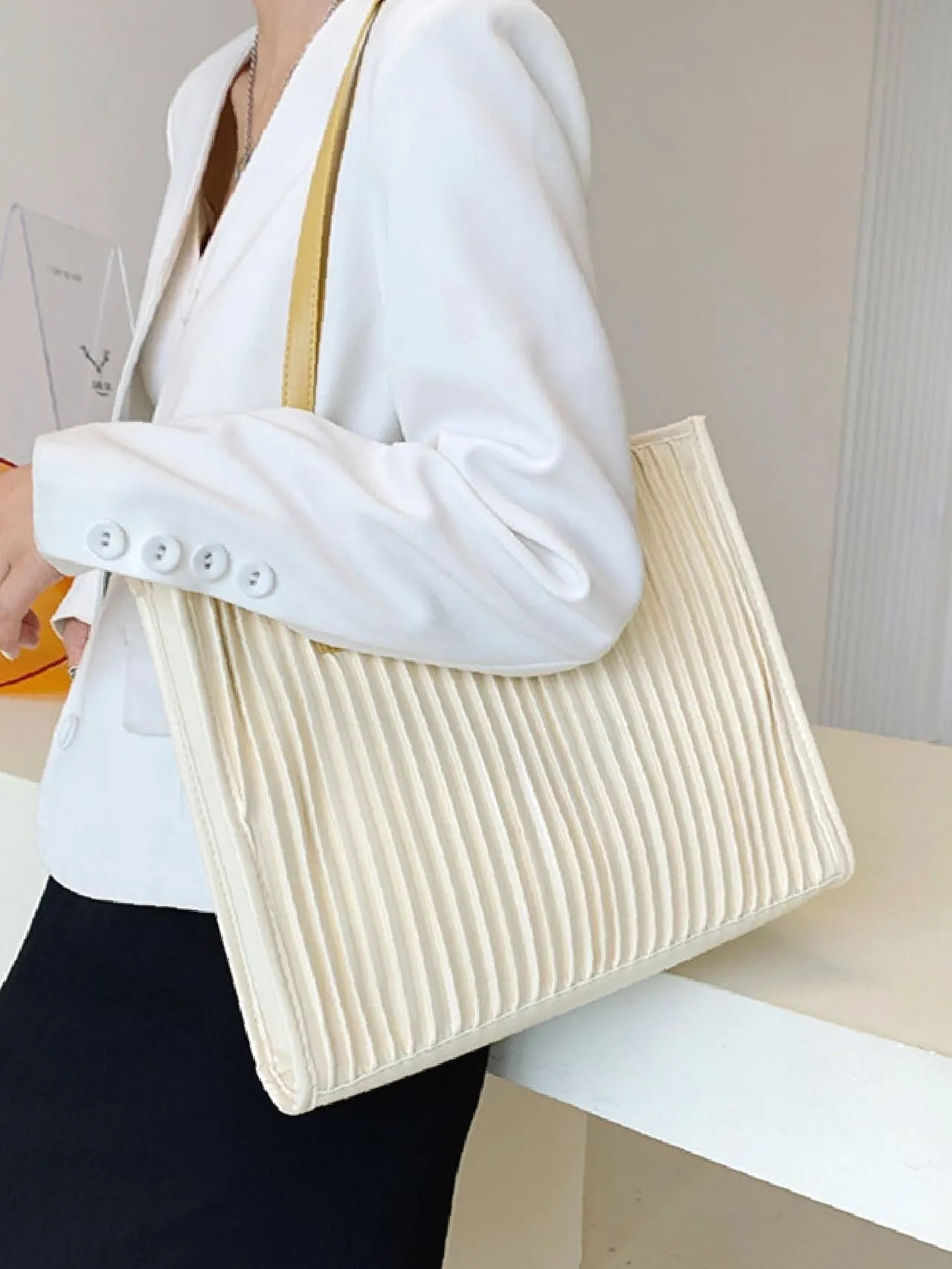 Maxct - Vertical Striped Shoulder Tote Bag  - Women Tote Bags