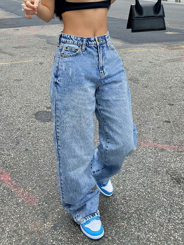 Basic Wash Straight Leg Boyfriend Jeans Maxct