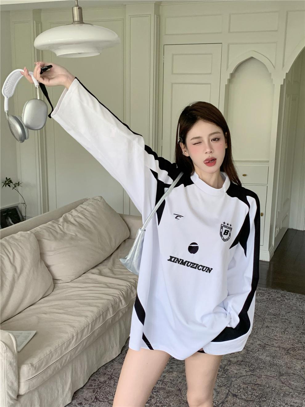 Maxct 2024 Fall Fashion Contrast Color Embroidery Print Oversized Sweatshirt
