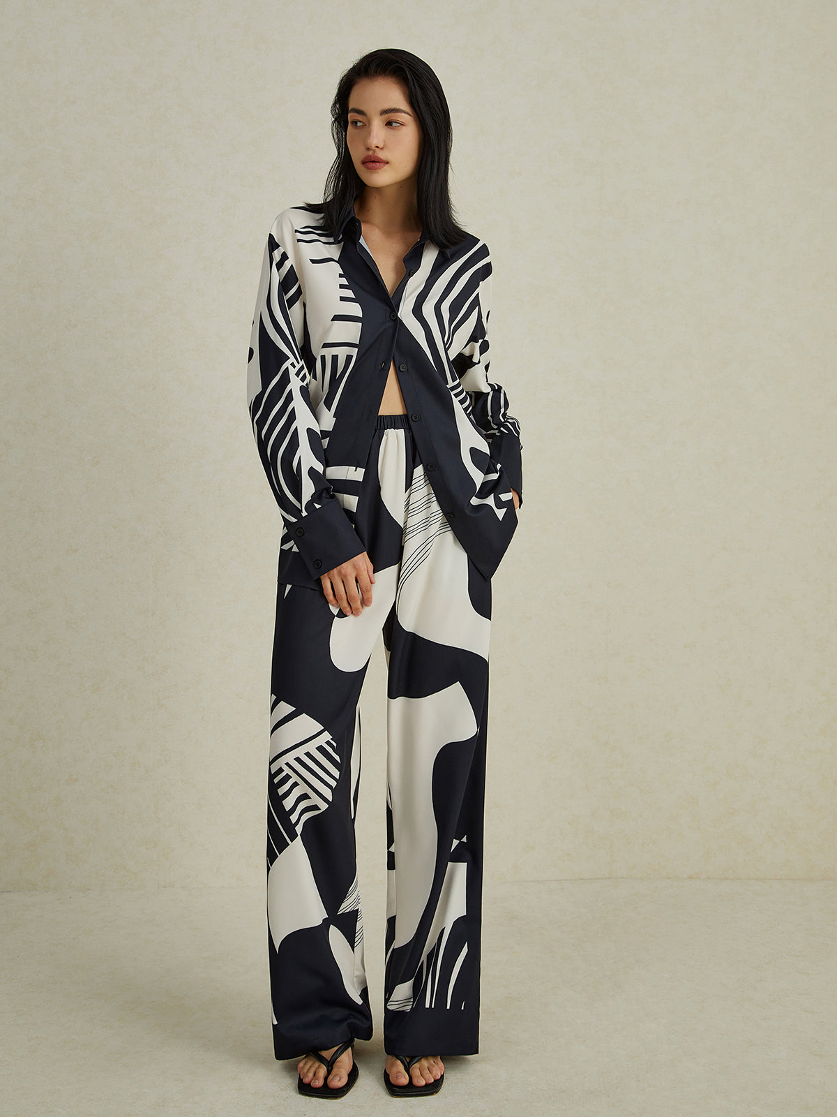 Maxct Irregular Print Wide Leg Pants Set