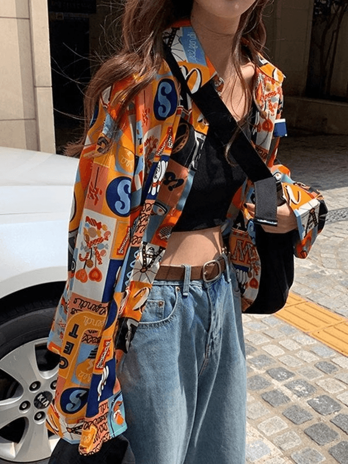 Maxct Vintage Mixed Print Long Sleeve Blouse