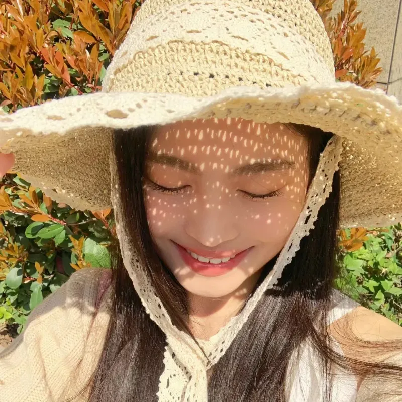 Straw Hat Ins Young Adult Shoelace Summer Outing Lace