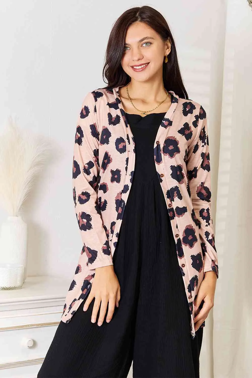 Maxct &Double Take Printed Button Front Longline Cardigan