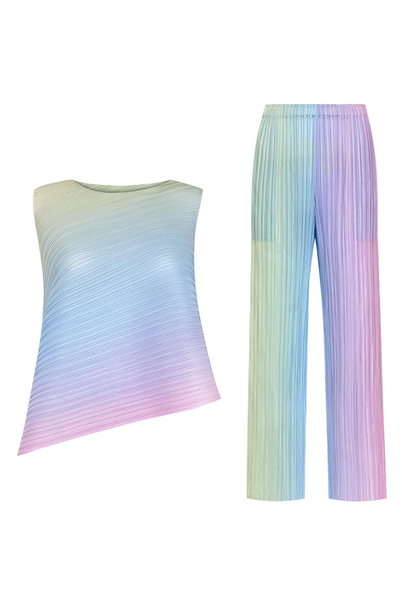 Maxct Gradient Full Pleated Irregular Top & Wide Leg Pants