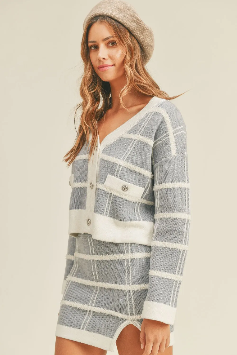 Maxct &MABLE Plaid Button Down Sweater Cardigan and Mini Skirt Set