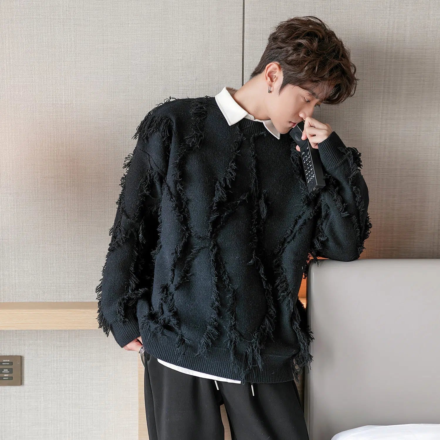 Maxct Fringed Crew Neck Sweater