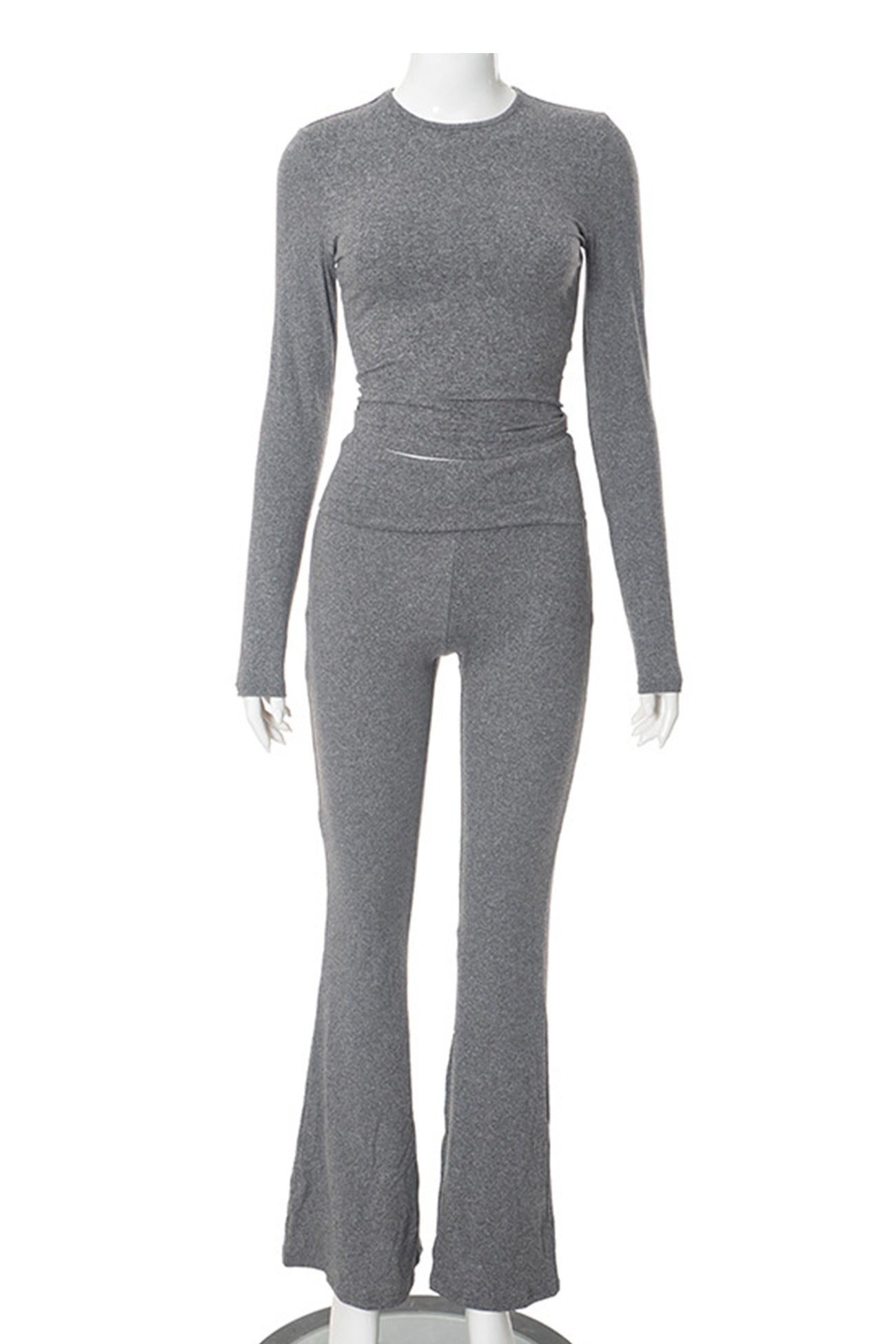 Maxct Solid Crop Top Flares Long Pants Set