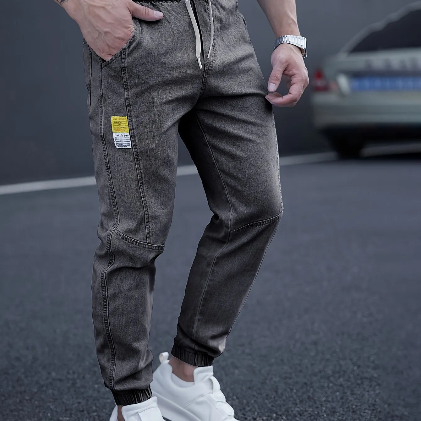 Men's Drawstring-Waist Tapered Denim Joggers