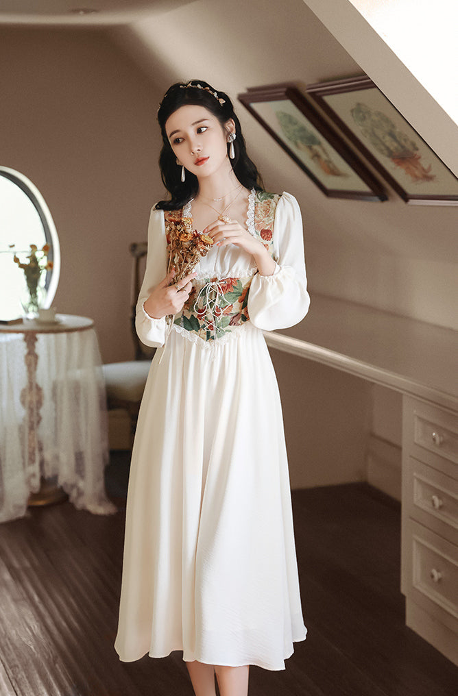 Floral Tapestry Jacquard Corset Dress Maxct