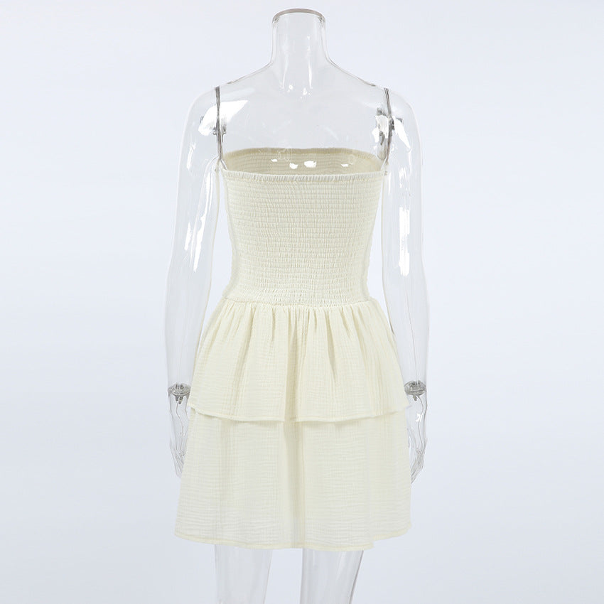 Maxct homecoming dresses Sexy Design Strapless Tube Top White Layered Ruffled Dress Spring and Summer Fashion Commuter Skirt