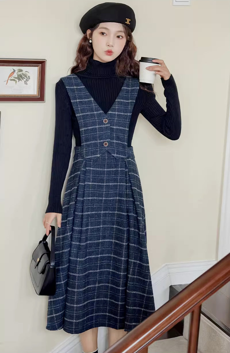 Plaid Vest Pinafore Dress Maxct