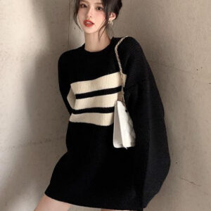 Loose Striped Long Knitted Sweater Maxct