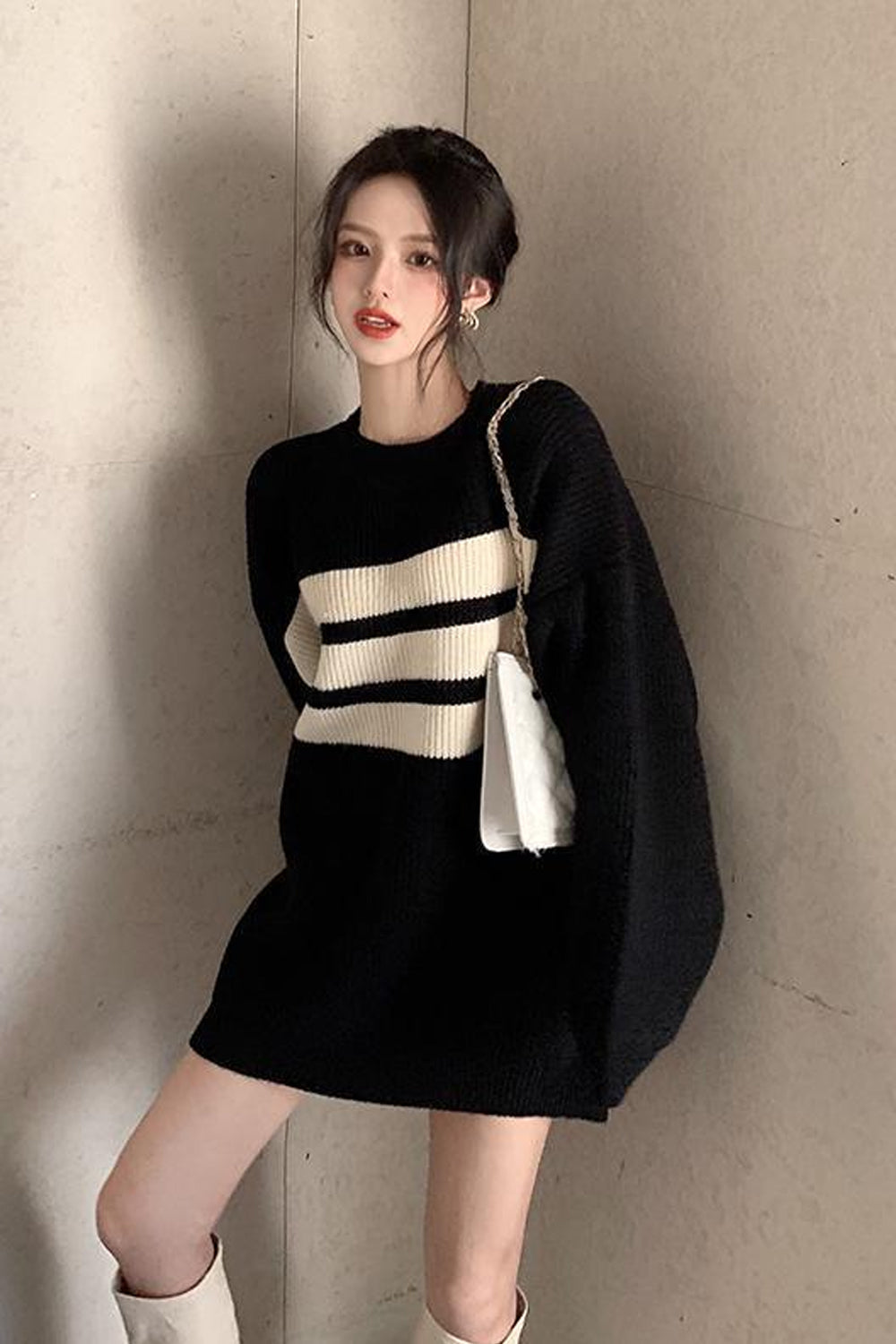 Loose Striped Long Knitted Sweater Maxct