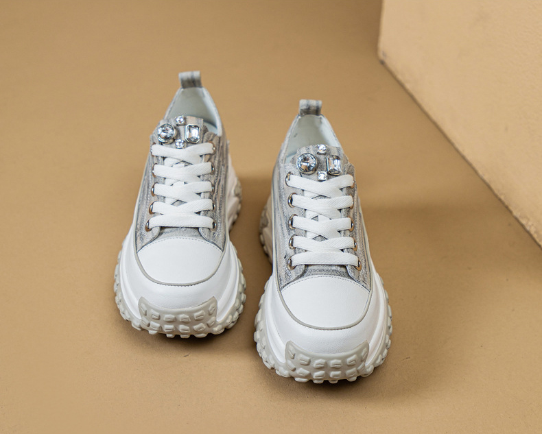 Blinged Out: 6cm Denim Leather Chunky Platform Sneakers - true deals club