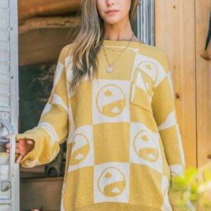 Maxct &And The Why Checkerboard Sweater with Yin Yang Pattern