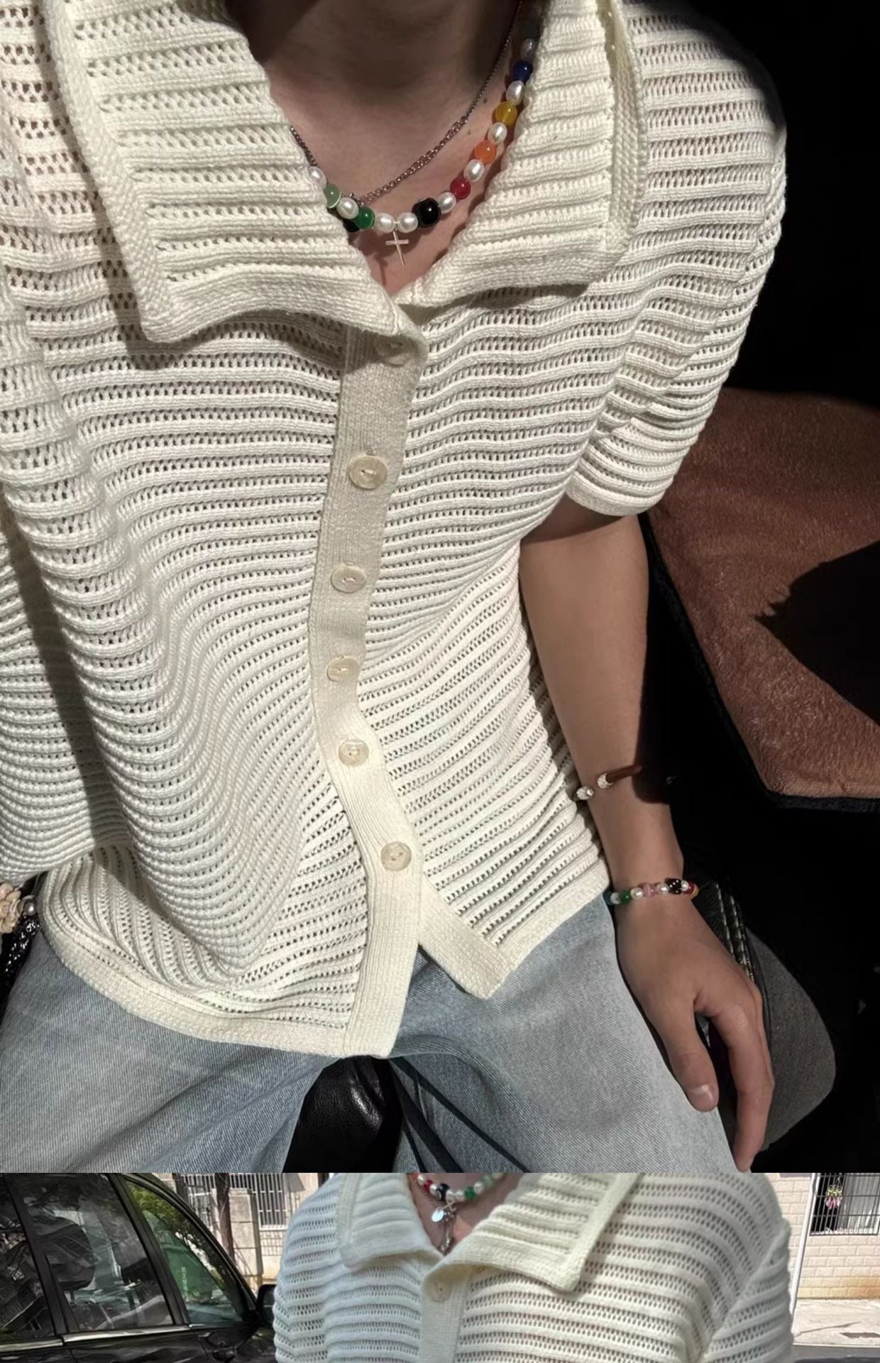 Maxct 90s Streetwear Niche Retro Hollow Shirt Boys Summer New Knitted Shirt Short-sleeved Old Money Style Wear Lapel Half-sleeved Top