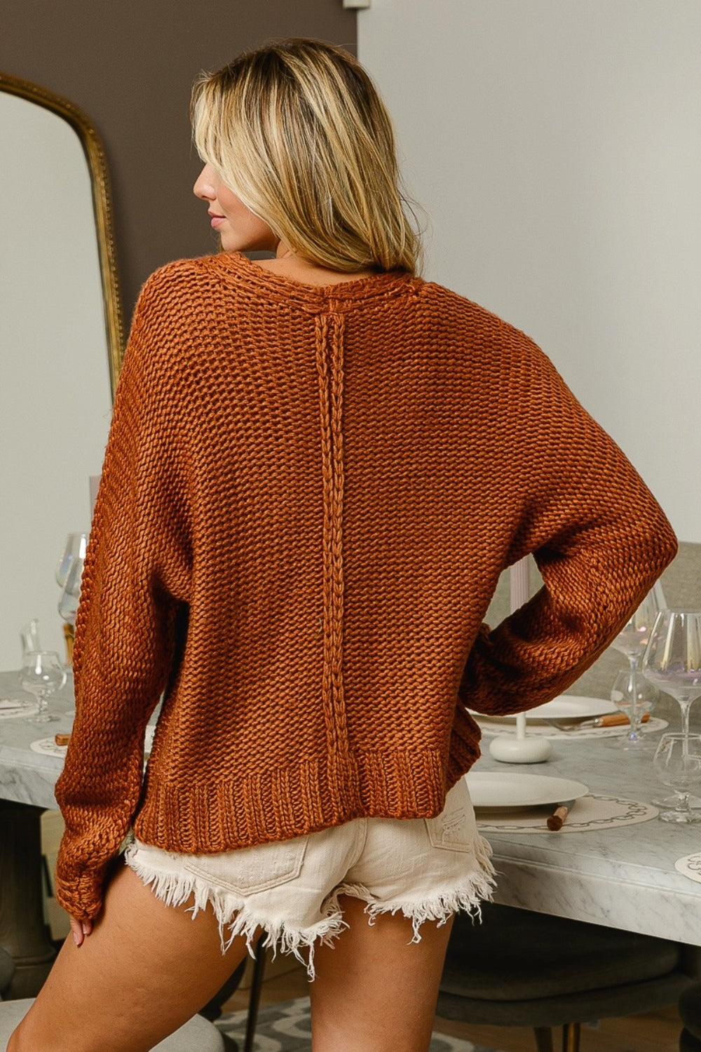 Maxct &BiBi V-Neck Cable Knit Sweater