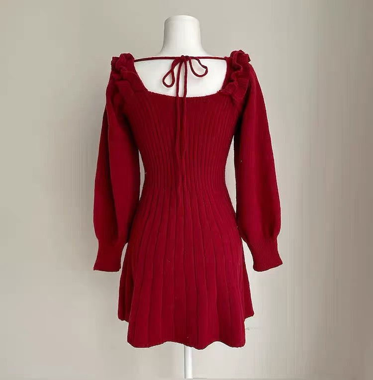 Ribbed Square Neck Mini Sweater Dress Maxct