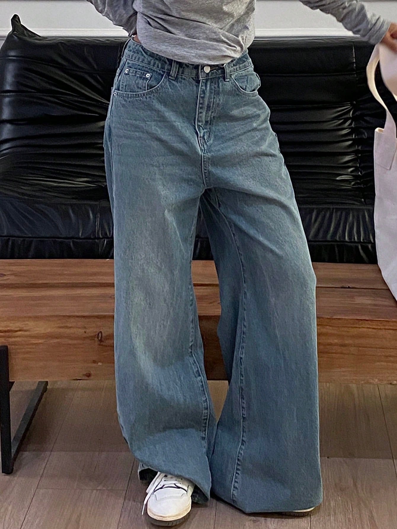 Maxct Women's Loose Fit Wide Leg Casual Denim Pants With Pockets