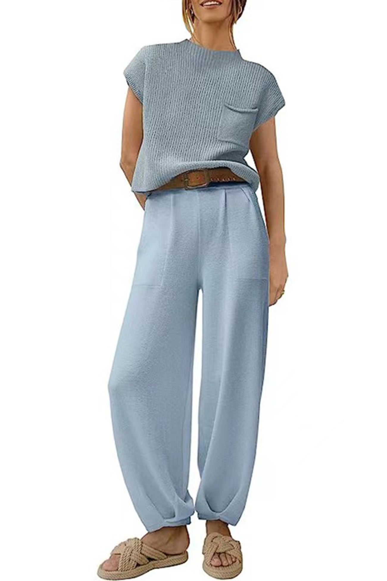 Maxct Ribbed Mock Neck T-shirt Pants Suits