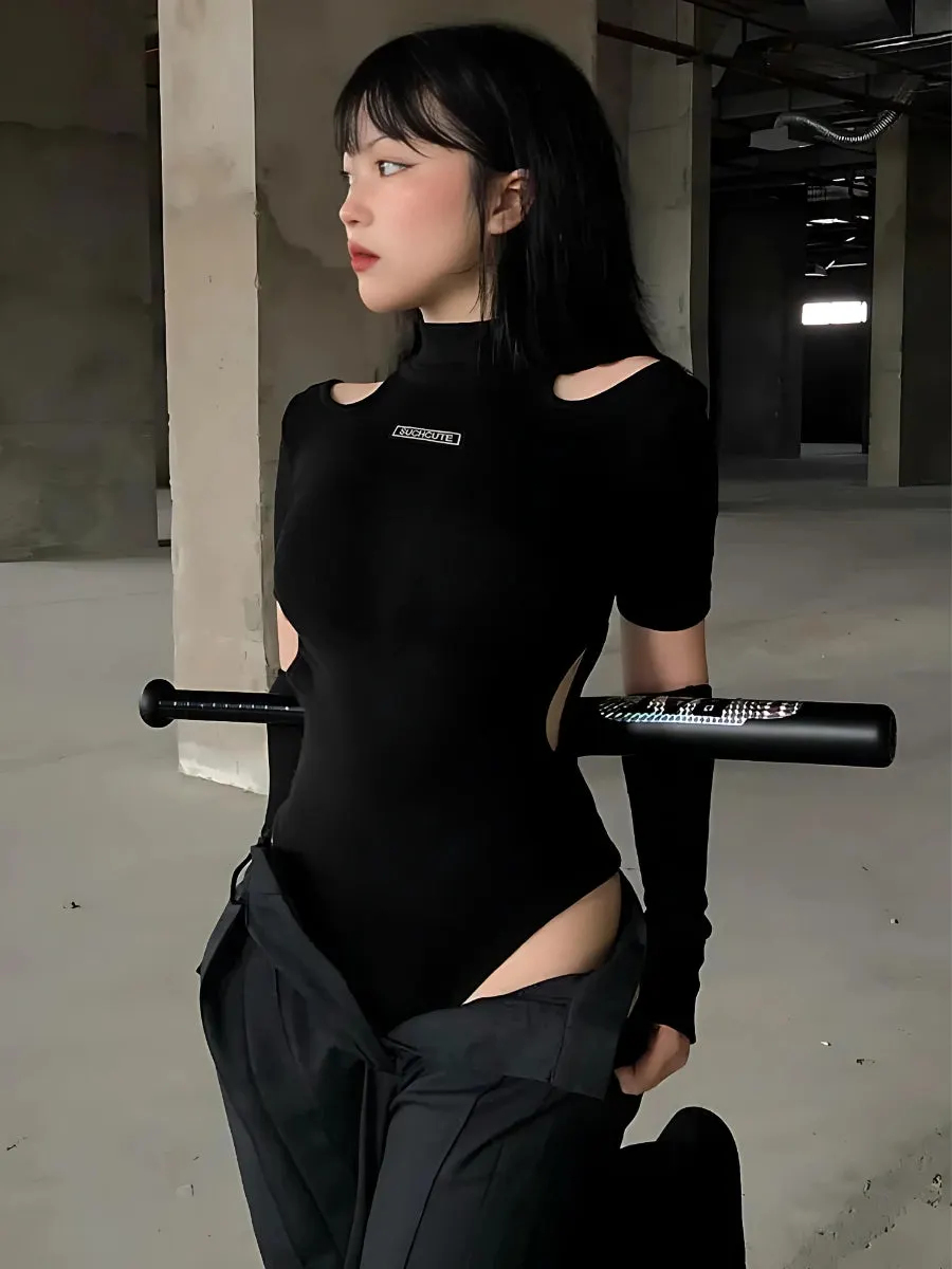 Maxct &Cyberpunk Cut Out Corduroy Bodysuit
