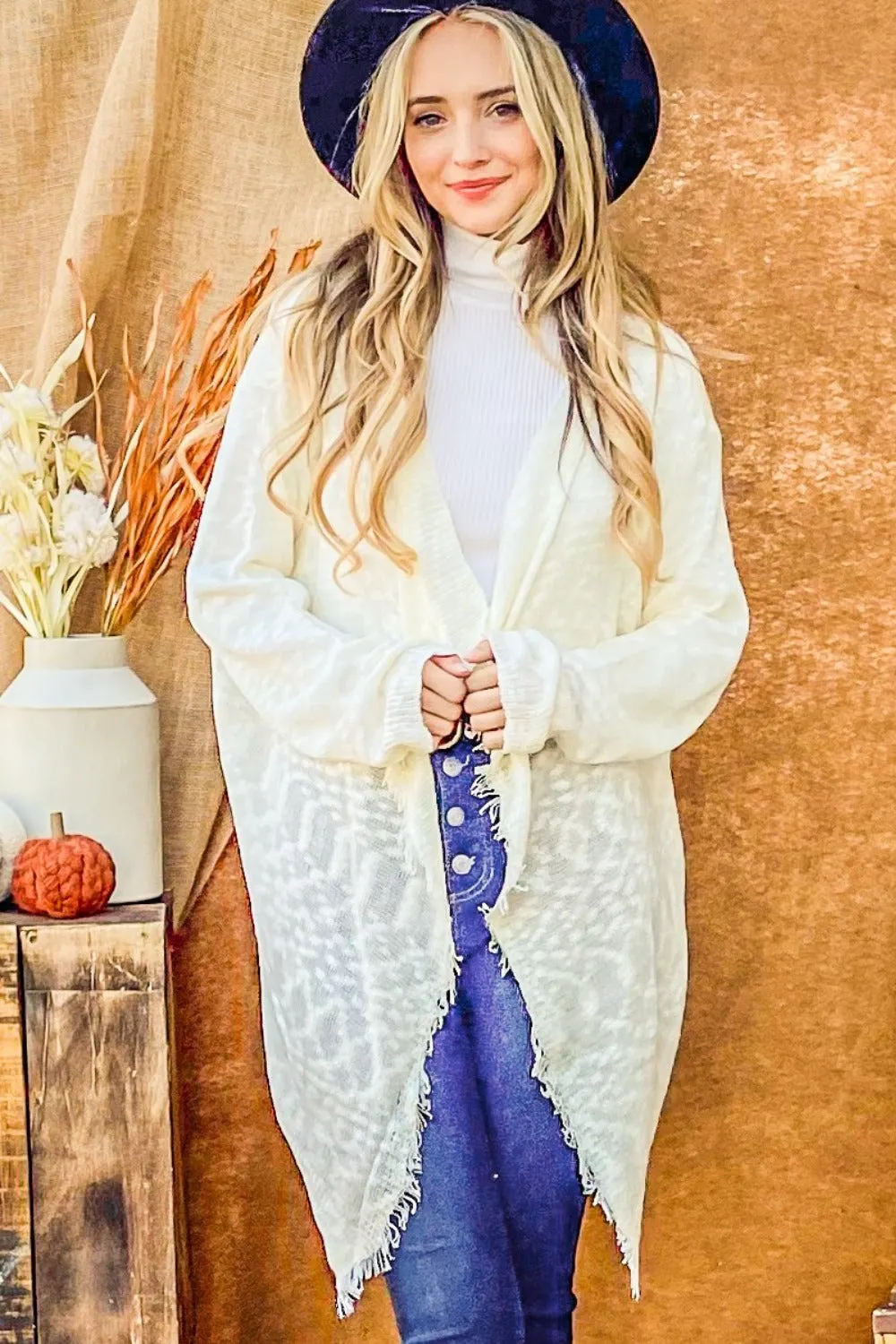 Maxct &And The Why Textured Knit Fringe Hem Cardigan