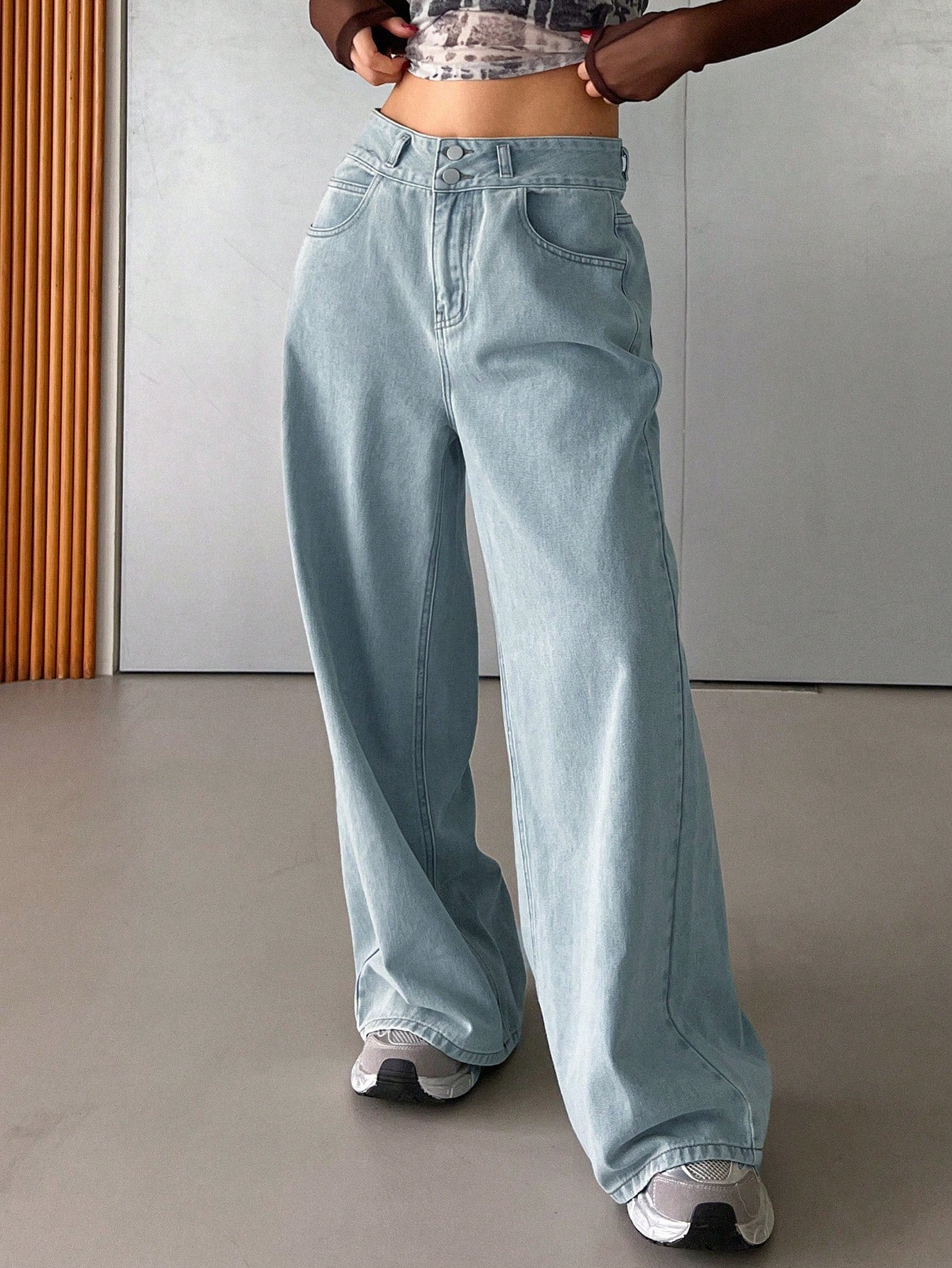 Maxct Women's Loose Fit Casual Wide Leg Denim Pants With Pockets