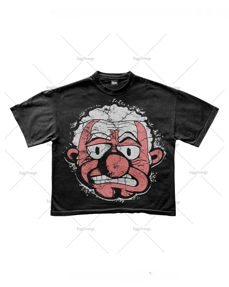 New Gothic American Retro Oversized T-shirt Men Y2k Cartoon Print Short-sleeved Men Spoof Punk Street Casual Loose Top Women