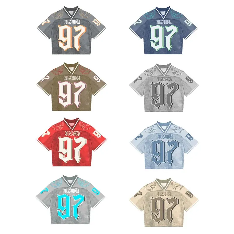 Maxct 90s Streetwear Y2K Street Jersey Mesh Breathable Sportswear Men Retro Trendy Hip Hop Summer Football Training Uniform Oversized Unisex T Shirt 1017
