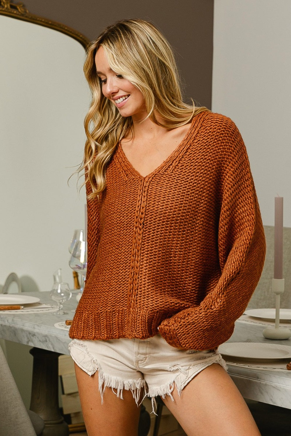 Maxct &BiBi V-Neck Cable Knit Sweater