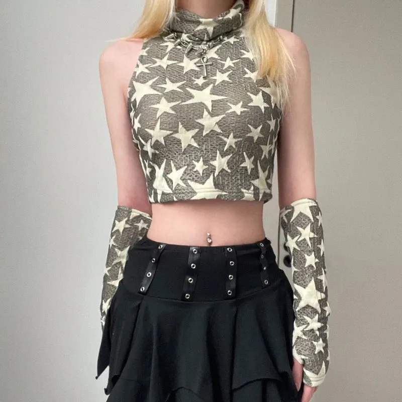 Maxct &Y2K Star Embroidered Crop Top